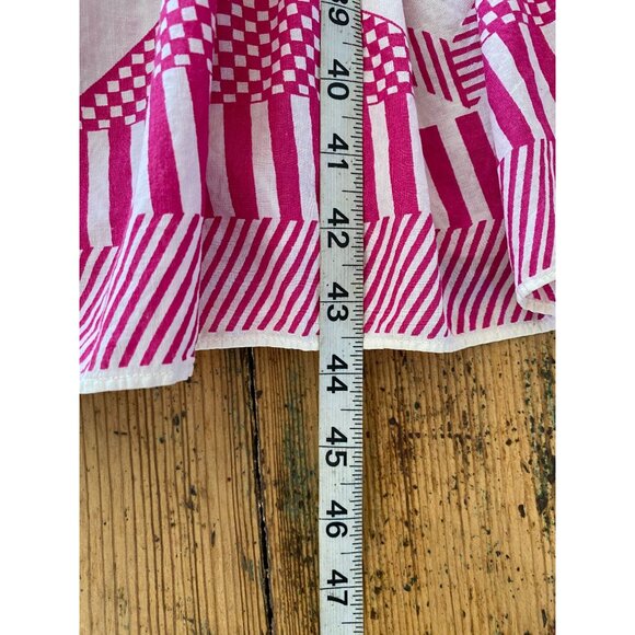 Boho White & Magenta Maxi Dress Adjustable Spaghetti Straps Striped Hem Graphic - Picture 5 of 5